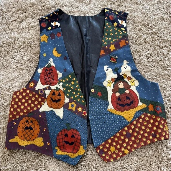 Fall Halloween teacher style vest handmade 1990s - Picture 2 of 5